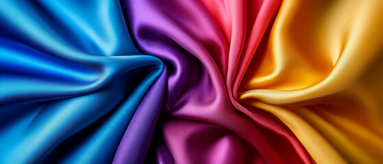 Vibrant shiny nylon fabric displaying smooth texture and rich color variations in undulating folds