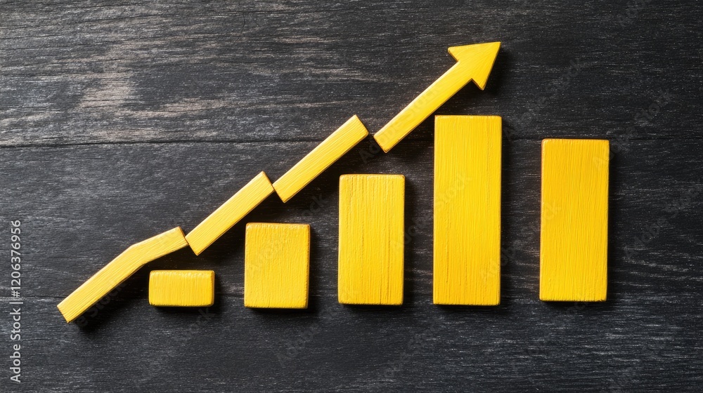 Poster Yellow blocks form an upward trending graph arrow
