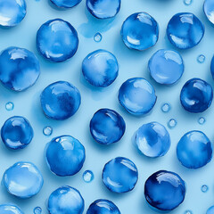 Blue watercolor bubbles with glowing textures and delicate tones in a seamless pattern