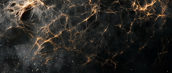 Delicate intricate texture of spiderwebs woven with thin sticky threads against a dark background