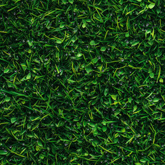 Fototapeta premium Fresh green grass with dew drops and vibrant textures in a seamless pattern