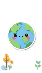 planet earth kawaii cartoon,earth day hand drawn illustration, Paper Cutout style, with white tones