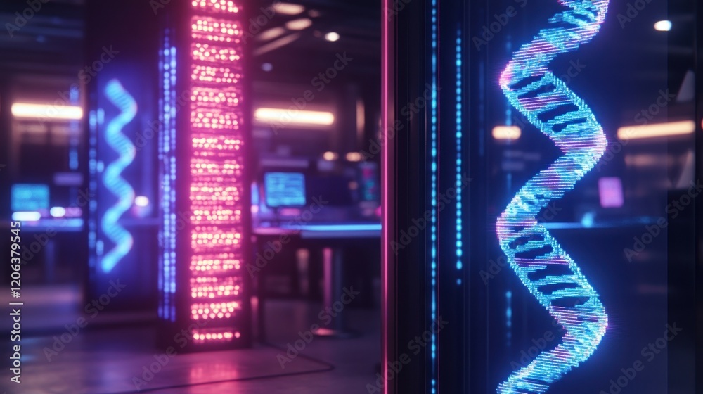 Poster futuristic digital dna helix in laboratory setting