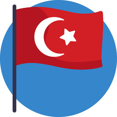 A bold red flag featuring a white crescent and a five-pointed star, representing unity, independence, and national pride.