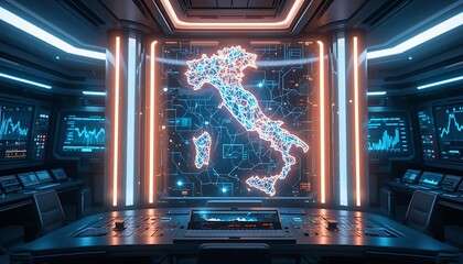 Futuristic Control Room Monitoring Italy's Network