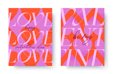 Valentines Day romantic illustrations set.Modern typography banner templates.Romantic greeting posters with hearts pattern backgrounds.Trendy vector concepts for prints,invitations,ad,covers