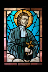 Obraz premium Saint Louis-Marie Grignion de Montfort. A stained-glass window in the Oasis of Peace community chapel in Medjugorje, BiH.