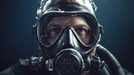 Diver Wearing Full Face Mask Underwater