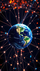 Obraz premium Worldwide network earth surrounded by innovative perceptron lines for global connectivity, magazine photoshoot, with white tones