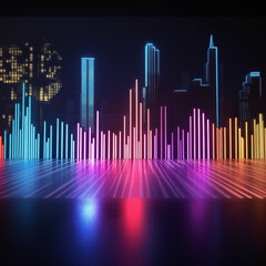 city background with neon equalizer
