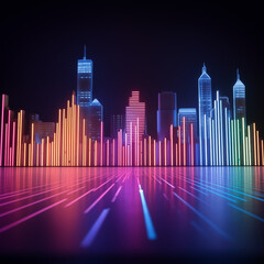 abstract city skyline with neons and reflection