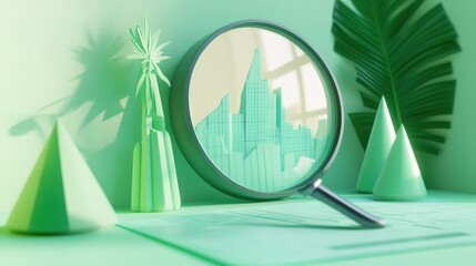 Magnifying Glass Reveals Cityscape Architectural Design