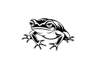 Vector Drawing of Frog - Detailed Amphibian Illustration in Black and White