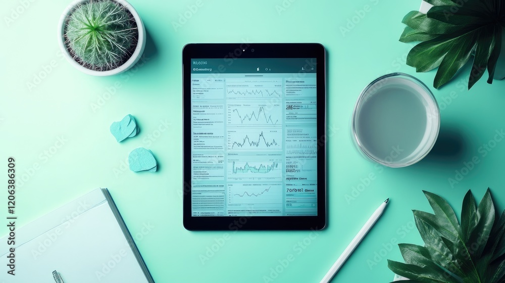 Poster Tablet displaying financial data graphs and charts