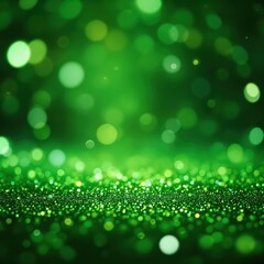 Obraz premium Green abstract glitter sparkles blurred background for St. Patrick's Day with soft lights bokeh