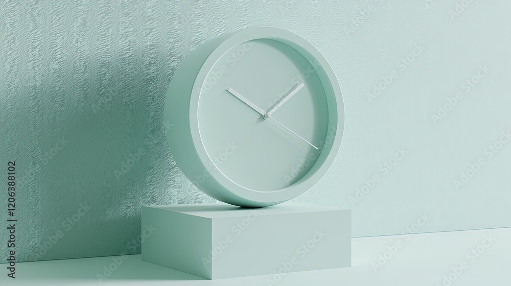 Poster A Pale Green Clock Rests On A Matching Cube