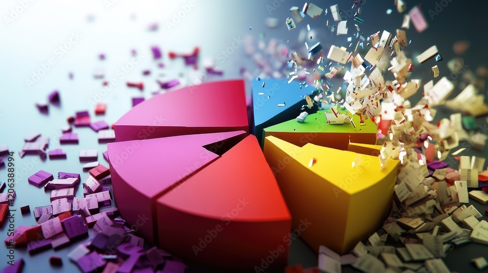 Poster colorful pie chart data disintegration visualization