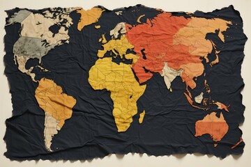 Fototapeta premium Colorful world map with all continents and countries on crumpled fabric, ideal for illustrating global concepts