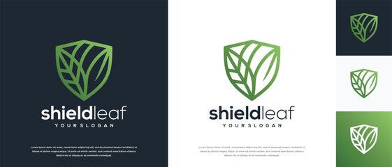 Nature security shield logo design. Vector icon of shield logo design with nature leaf.