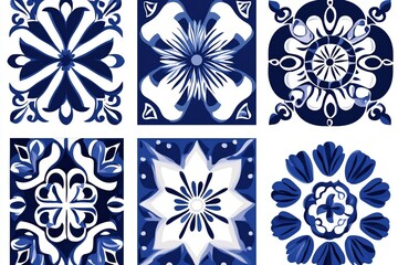 Blue and white floral tile patterns