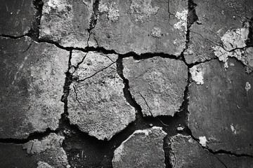 Cracked earth texture, monochrome photography.