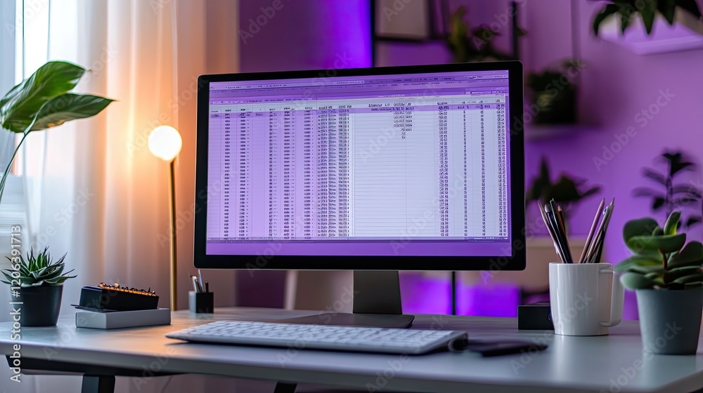 Poster Computer Screen Displays Extensive Spreadsheet Data