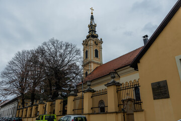 Scenic side view of the Hram Svetog Oca Nikolaja orthodox church in Zemun neighborhood of Belgrade, Serbia, in winter