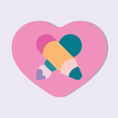 Heart Shaped Background with Graphic Pencil and Brush Design in Teal Orange