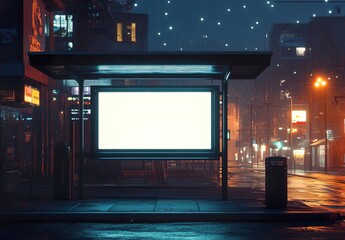 Obraz premium Mockup of bus stop with customizable billboard