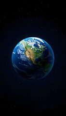 Realistic Earth centered on the North American continent, with stars in the background, grunge, with white tones