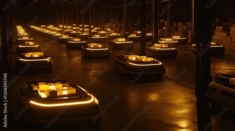 Poster Autonomous Robots Transporting Packages In A Warehouse