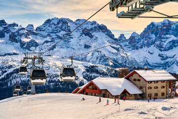 Ski resort Madonna di Campiglio.Panoramic landscape in the winter time of the Dolomite Alps in Madonna di Campiglio. Northern and Central Brenta mountain groups,Italy