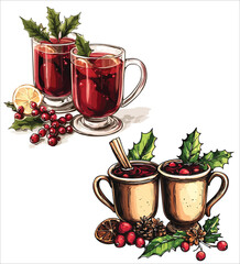 Festive Watercolor Christmas Mulled Red Wine Illustration