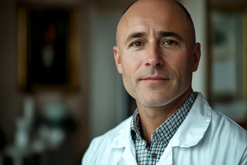A middle-aged male doctor in a white coat