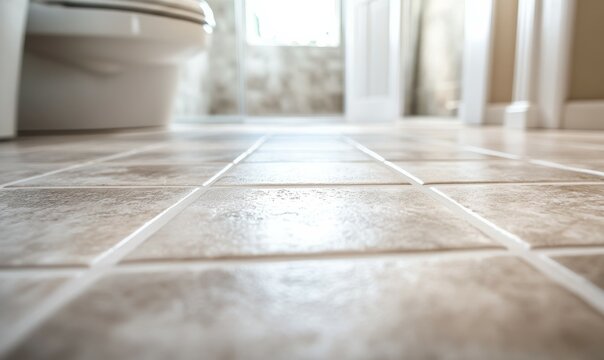 Extreme close-up of sparkling clean ceramic tiles and grout in a well-maintained bathroom