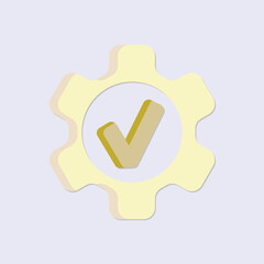 Settings illustration with a yellow gear and checkmark against a light gray background