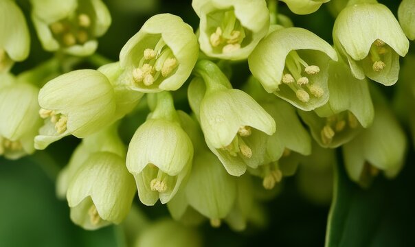 Extreme close-up shot of little flowers of Euonymus verrucosus or spindle tree