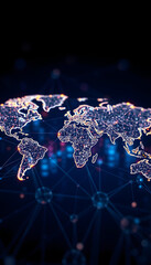 World Map with Glowing Connections, Global Business Network