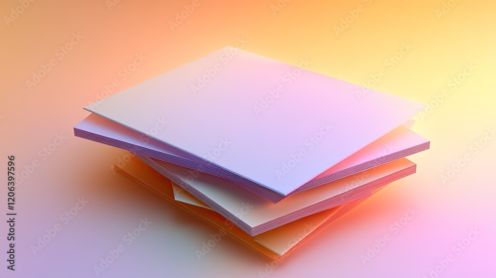 Poster Stacked Pastel Colored Paper Sheets on a Gradient Background