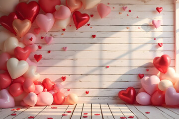 Cute Valentine's Day decoration with hearts, red and pink