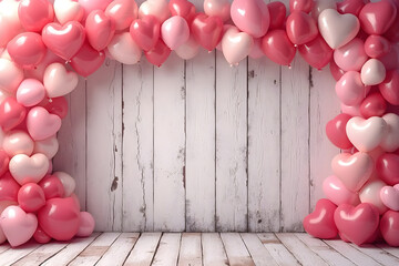 Valentine's Day composition with pink and hearts ballons 