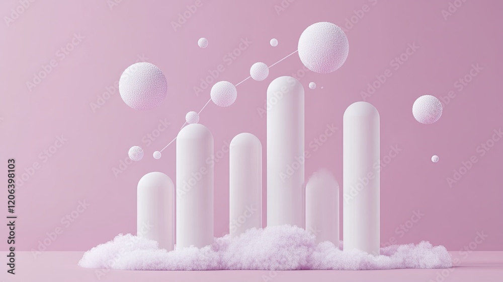Poster abstract white cylinders and spheres ascending graphically