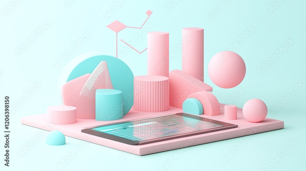 Aufkleber pastel geometric shapes displaying data on tablet