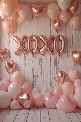  Valentine's Day decoration with hearts, pink metallic  XOXO background