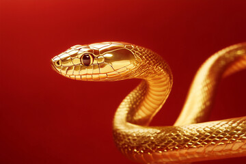 Fototapeta premium Gold snake on a red background for Chinese New Year concept