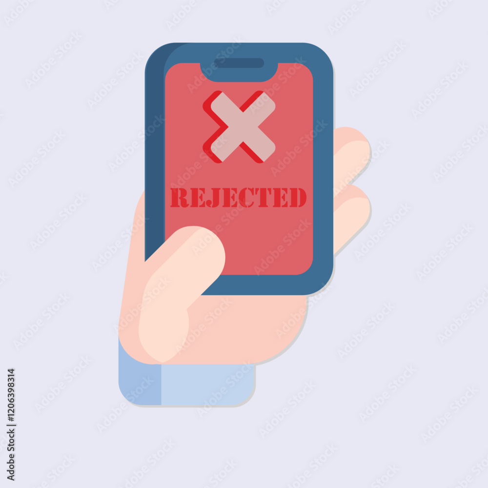 Poster a hand holding a phone displaying a rejected message with a red cross and the word rejected