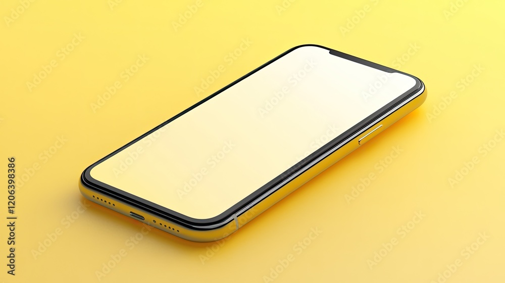 Poster yellow smartphone on yellow background displaying blank screen
