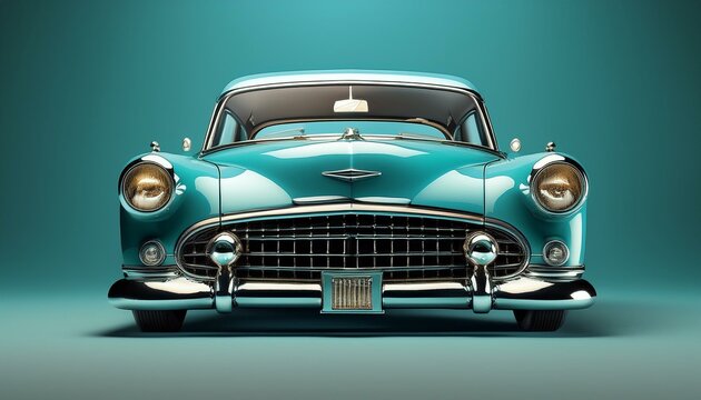 Fototapeta classic teal vintage car chrome details elegant design isolated background