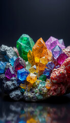 3D depiction of minerals formed from rare earth elements, colorful, with white tones