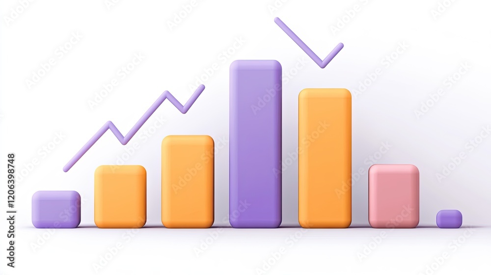 Poster colorful 3d bar graph showing growth and completion